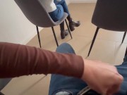 Dick Flash! The redhead girl in jeans jerks me off in the dentist's waiting room