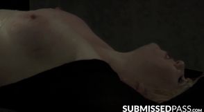 Blonde babe blindfolded and toyed in hot wax dungeon