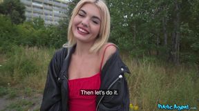 Blonde Beauty's Red Dress Lust Sparks Wild Public Passion
