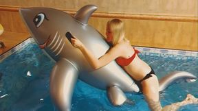 Alla hot fucks big rare inflatable shark and POP with her fingernail during orgasm!!!