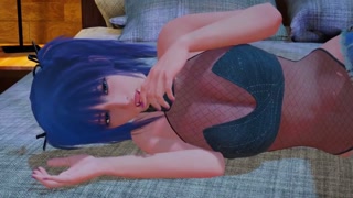 Hot Hentai Girl with Blue hair gives a blowjob a foot job and take is up the ass