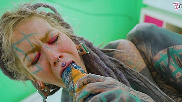 Extreme TATTOO dreadhead ANAL riding huge TOY