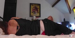 1700 - Clothed Black Satin Dress & Leather Pants, Satin Panties, French Amateur Slut, Lingerie, Doggystyle, Heels, Panty Rubbing