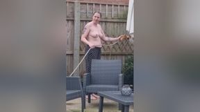 Milf Big Tits - Stepmom Watering Her Garden Topless Then Strips Off And Joins Stepson In Hot Tub