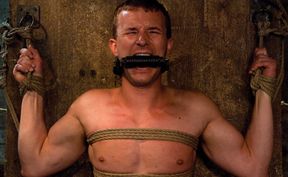 Helpless bound sub gets sucked off and clothespin'd