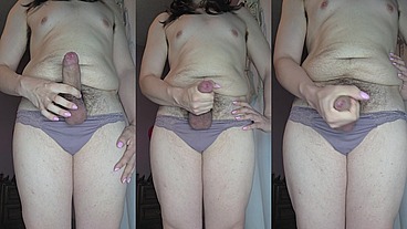 Chubby sissy rubs their cock until they cum