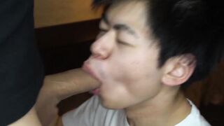 Sexy Asian twink loves deepthroating big cock before riding