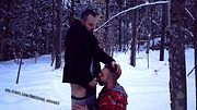 Two straight bearded pig unloading their balls in the snowy fields.
