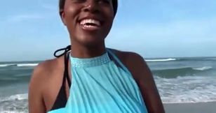 Black teen 18+ in interracial threesome at the beach