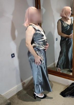 Hot sexy crossdresser in full length satin gown