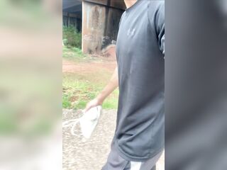 Alpha boy with biggest shlong walking down the street in panties out of underclothes with the volume showing