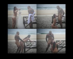 Public Beach Fuck -- Vow Renewals and Cum on her Face