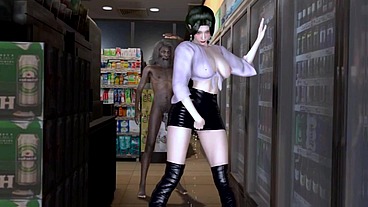 Beautiful female director and old man at the supermarket - 3D Hentai - V438