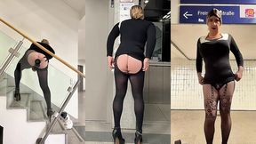 sissy presenting new dress and small walk around outdoor