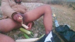 Getting my ass fucked with large vegetables.