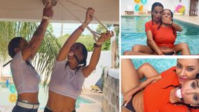 Latina and Lola Lu Bound, Gagged and Blasted. The Hose Reverse Flip ends with Lesbian Kink Sesh at the Pool 4K