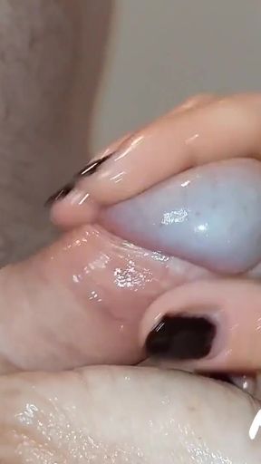 Special Glans Polishing. He Gets so Shiny You Can See Our Round Light on His Tip! (Milking-time)   Clip 1
