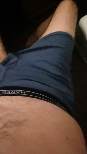 Jerking in blue 2010s Hanes boxerbriefs