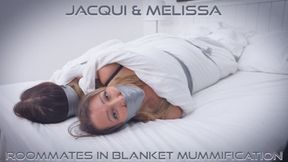 Jacqui & Melissa - Roommates in Blanket Mummification 4K ( Blanket , Mummification , Tape Bondage , Tape Gagged , Wrap Gagged )