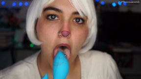 Haru Pleases Herself with a Blue Vibrator