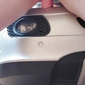 Fucking a dildo with my pink pussy in the car