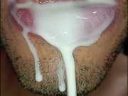 cum in my mouth, I play with your cum, and I swallow it, closeup, naughty gay, tongue, sloopy