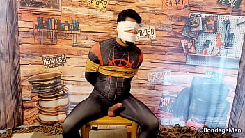 Rod Lemos Spiderman tied up and gagged cumming