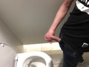 Dutch boy play with his cock in the men's room until he almost get caught
