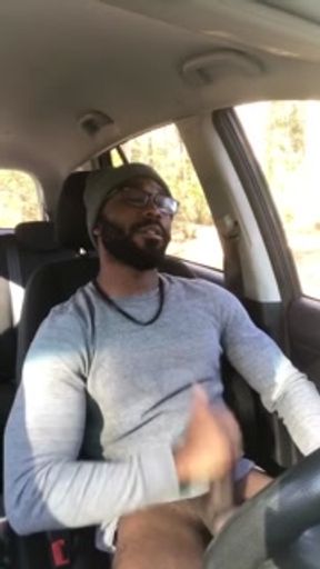 Horny Black Dude Stroke BBC &amp; Cums in Public Trail