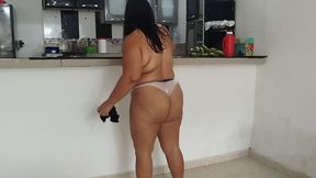 The chubby Latina likes to be an exhibitionist so the neighbor can see her ass