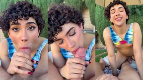 trans babe foxy alex gives me outdoor blowjob pov - steve rickz