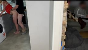 Friend fuck me in the kitchen while my husband play games