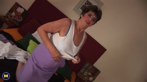 Horny Old Grandma Plays with Her Hairy Mature Pussy in Bed