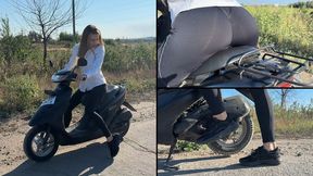 Chloe can't start her scooter, then rides