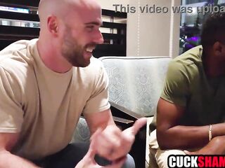 Cuck hubby watching wife having interracial threesome sex
