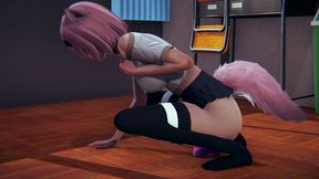 Neko collegegirl masturbates with a pink dildo