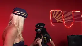 Airline stewardess gives a glass-blowing, anal-loving, pantyhose-wearing,