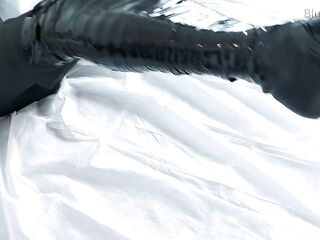 femboy in catsuit and haunch boots self mummified and CBT balls punishment e-stimluation and cum