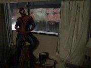 spiderman jerking off watching construction workers from his hotel window