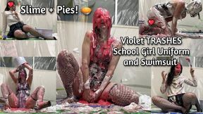 Slime + Pies! Violet Trashes School Uniform and Swimsuit