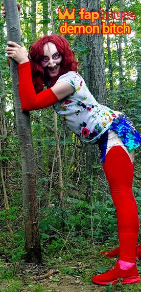 Horny wild demon bitch having hardcore fun alone in the forest