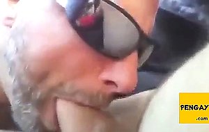 Guy blows me in the car spills the cum and licks it up