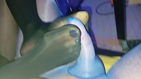 Black on Blue Pantyhose Footjob