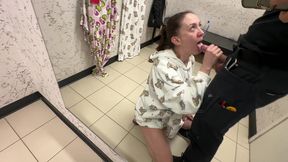 sex in the fitting room with a sales assistant. blowjob for first client with big dick