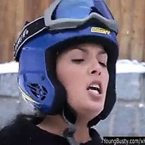 Brunette teen Ora taking a fat phallus in snow