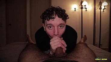 POV Twink Blowjob Cum Eating Nico Mucci Sucking Sweaty Daddy Camilo Brown's Big Uncut Cock