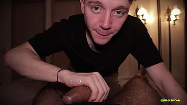 POV Twink Blowjob Cum Eating Nico Mucci Sucking Sweaty Daddy Camilo Brown's Big Uncut Cock
