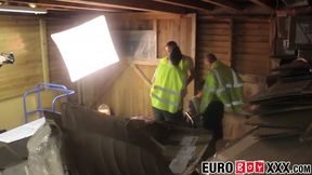 Kinky ks make a cock munching train at a warehouse