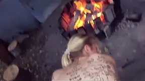 Crazy hot mom blonde gives a hot BJ in public
