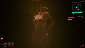 Cyberpunk 2077. Female hologram striptease. Virtual strip club  Cyberpunk